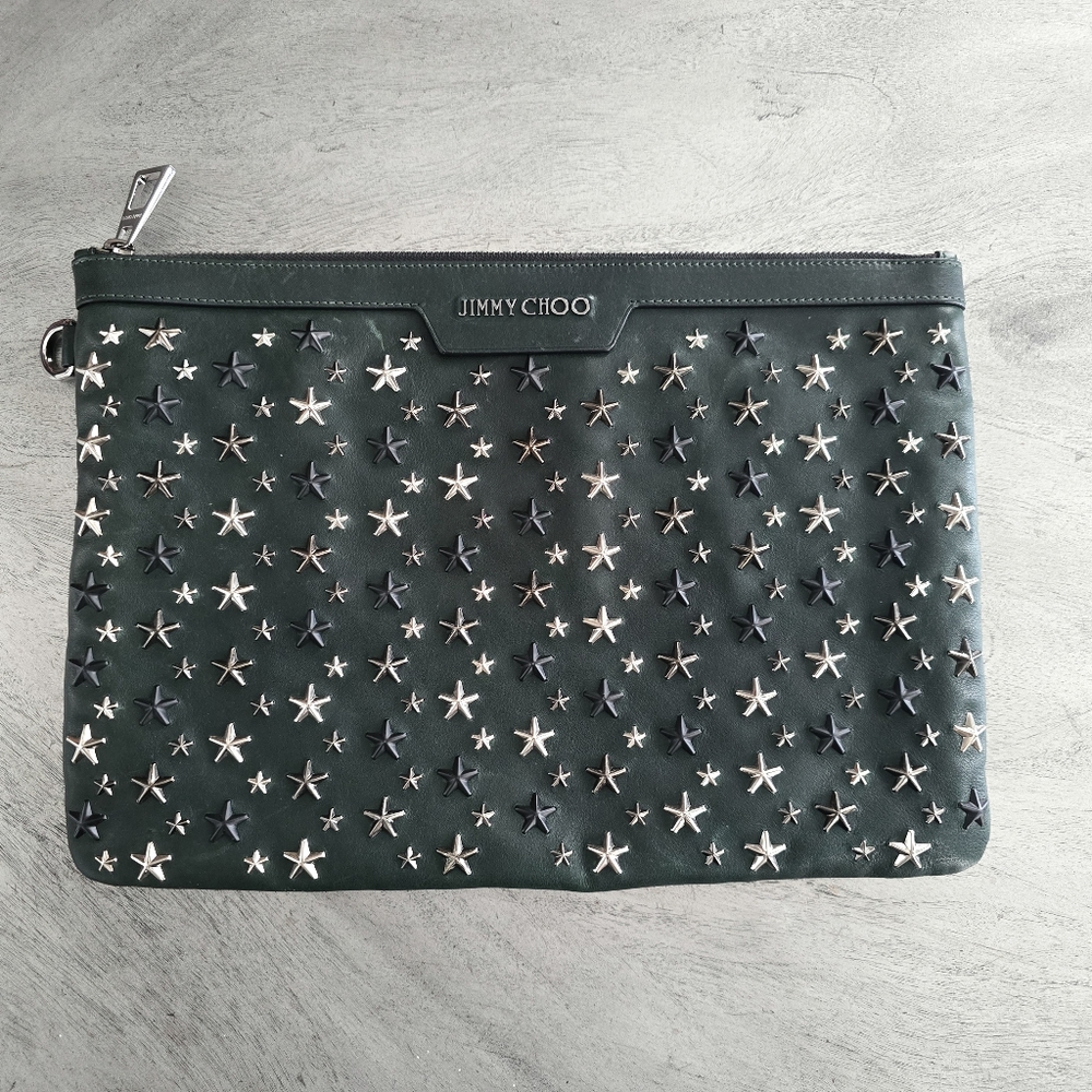 Jimmy Choo Star-Studded Clutch in Dark Green